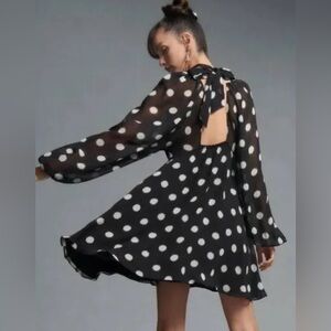 Maeve black polka dot chiffon cocktail dress